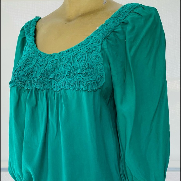 STUDIO M PETITE Green Boho Chic PEASANT TOP SP - Picture 5 of 11